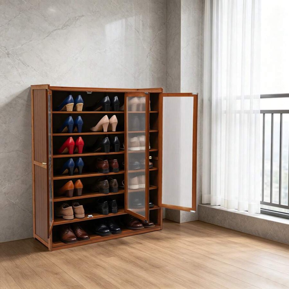 신발장 8단 3도어 독립형 대나무 신발 정리대, 반투명 - Shoe Rack Cabinet Narrow Entryway 리뷰 및 가격