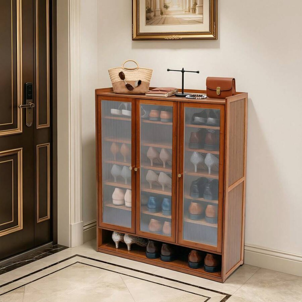 신발장 8단 3도어 독립형 대나무 신발 정리대, 반투명 - Shoe Rack Cabinet Narrow Entryway 리뷰 및 가격