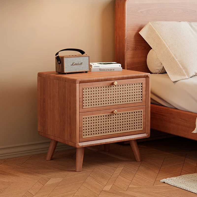 단단한 나무 소재의 나이트스탠드, 등나무 서랍이 있는  - Solid Wood Nightstand 2 Drawers 리뷰 및 가격
