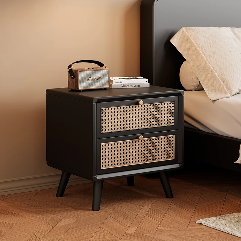 단단한 나무 소재의 나이트스탠드, 등나무 서랍이 있는  - Solid Wood Nightstand 2 Drawers 리뷰 및 가격