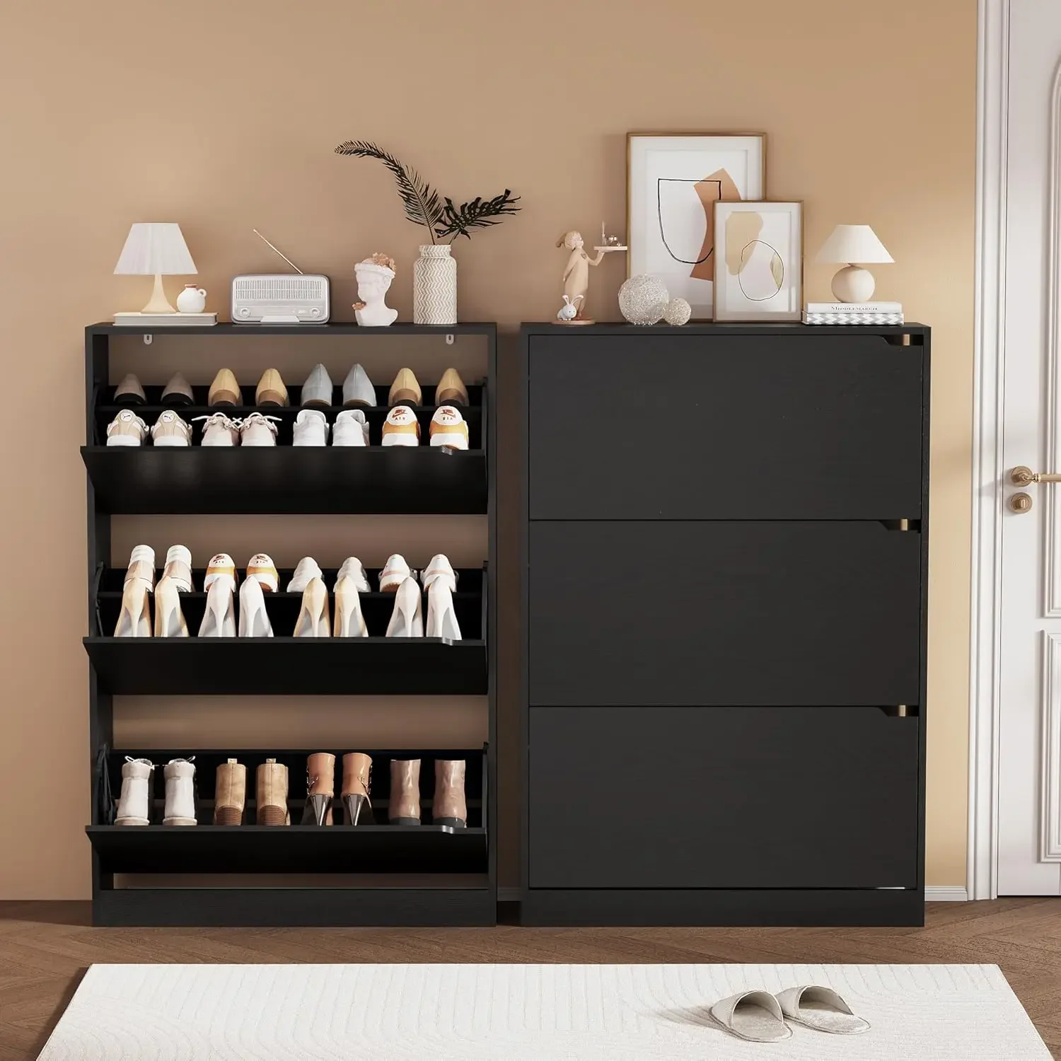 신발 수납장, 현관용 나무 신발 정리함(3개 플립 서랍 - Shoe Rack Cabinet Narrow Entryway 리뷰 및 가격