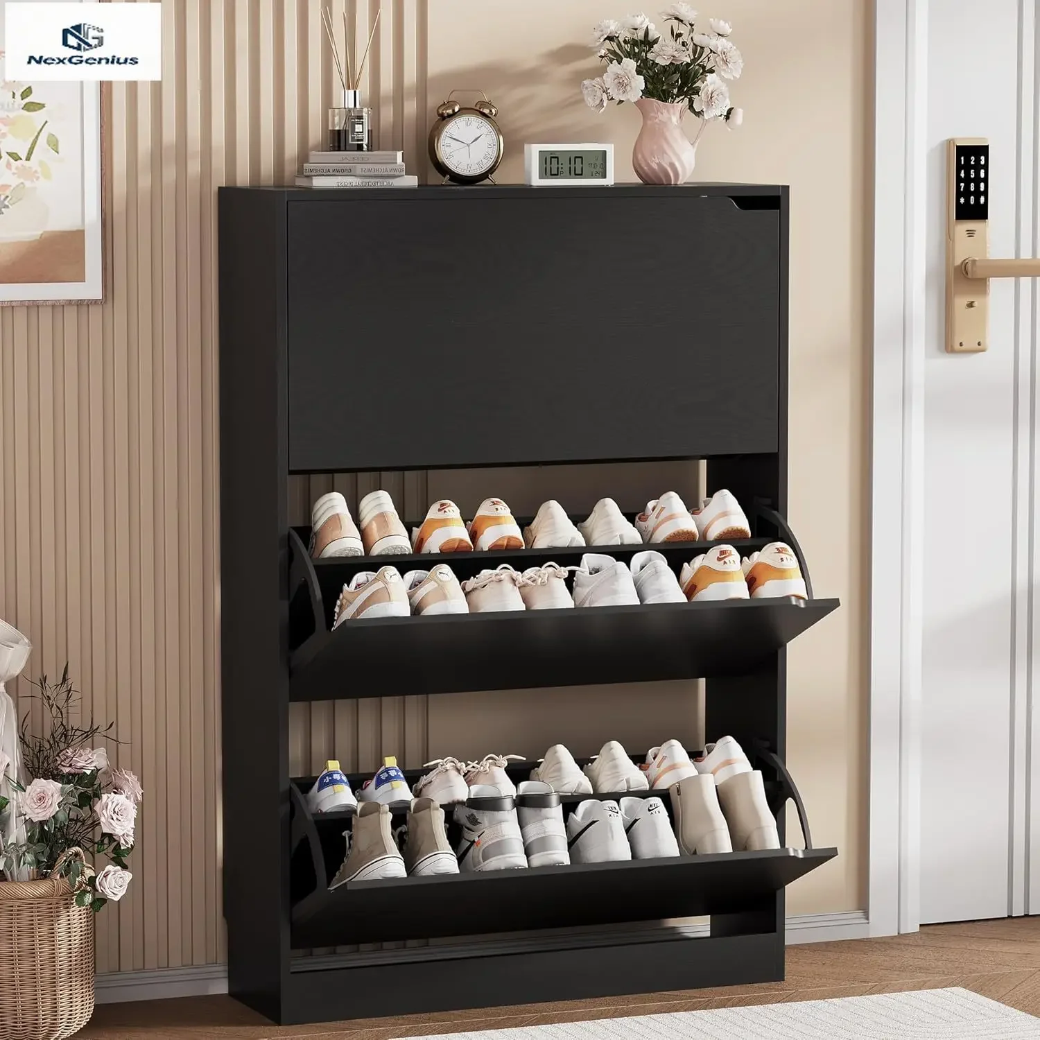 신발 수납장, 현관용 나무 신발 정리함(3개 플립 서랍 - Shoe Rack Cabinet Narrow Entryway 리뷰 및 가격