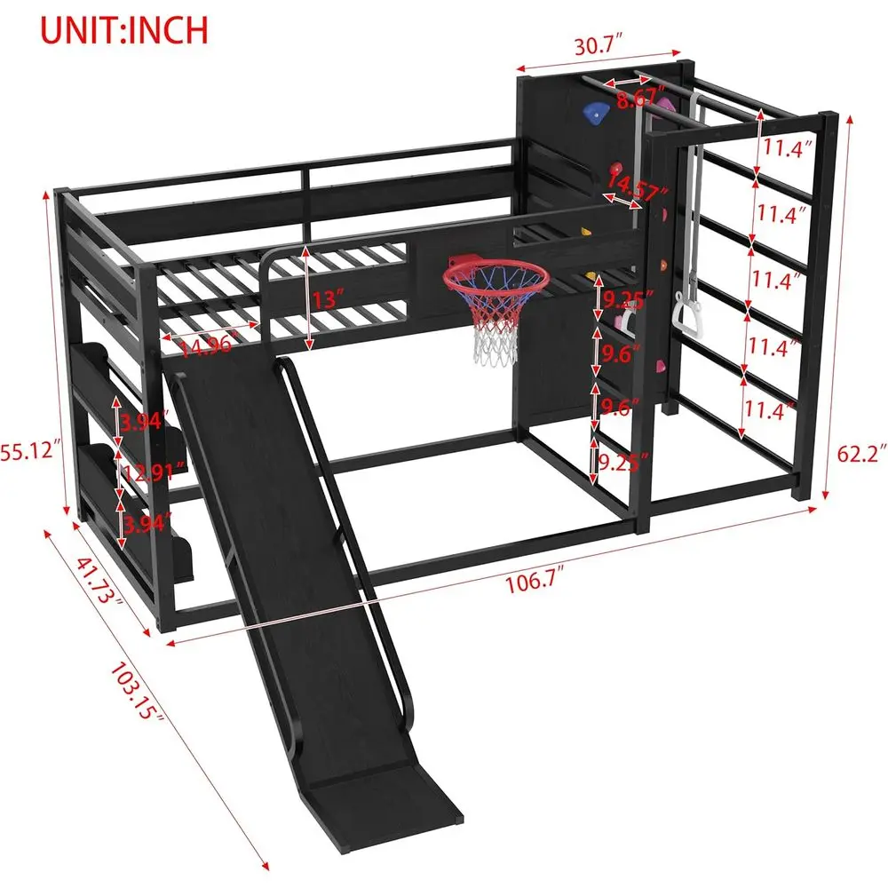 농구대, 계단, 슬라이드, 풀업 링, 클라이밍 월, 장 - Bunk Bed With Stairs And Slide 리뷰 및 가격
