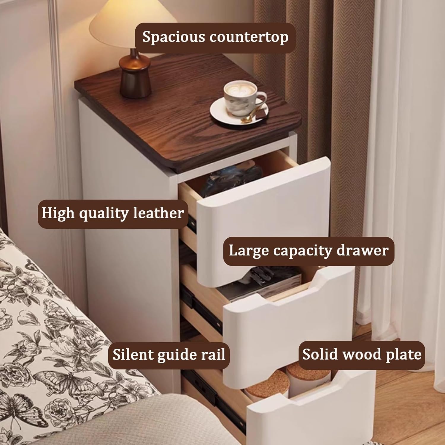침대 옆 테이블, 서랍과 숨겨진 손잡이가 있는 침실용  - Solid Wood Nightstand 2 Drawers 리뷰 및 가격